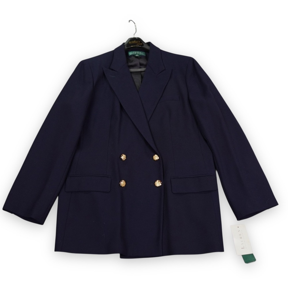 Lauren Ralph Lauren Double-Breasted Pant Suit Women14/12 Navy Blue Wool Gold‎